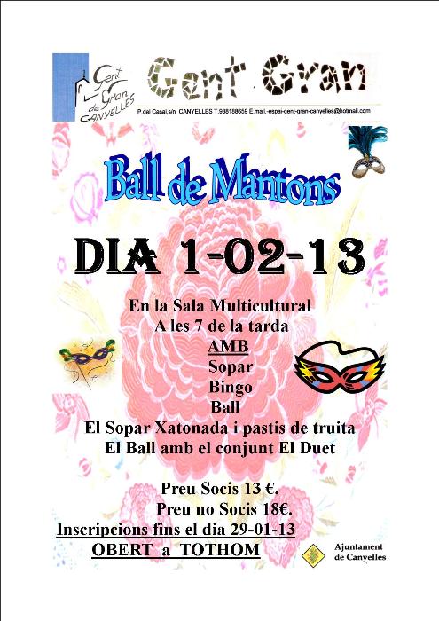 Ball de Mantons 1 de febrer 2013 a les 19:00 a la Sala Multicultural